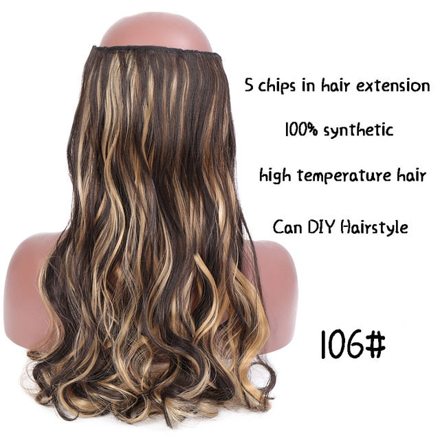 SHANGKE Hair 24'' Long Straight Women Clip in Hair Extensions Black Brown High Tempreture Synthetic Hair Piece