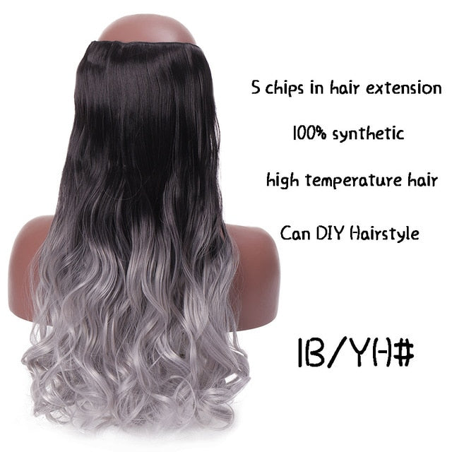 SHANGKE Hair 24'' Long Straight Women Clip in Hair Extensions Black Brown High Tempreture Synthetic Hair Piece