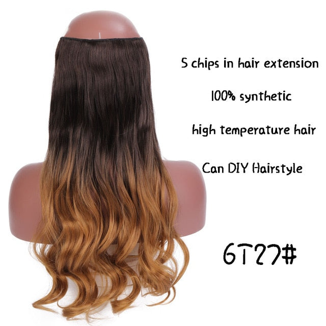 SHANGKE Hair 24'' Long Straight Women Clip in Hair Extensions Black Brown High Tempreture Synthetic Hair Piece