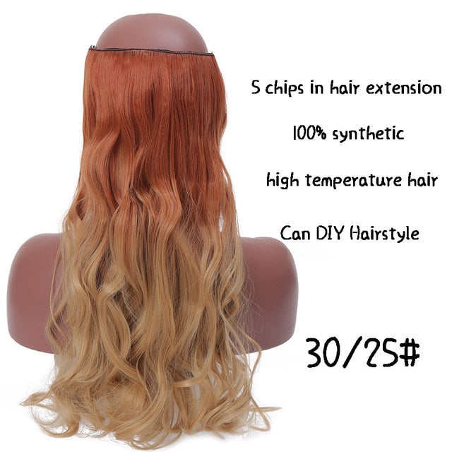 SHANGKE Hair 24'' Long Straight Women Clip in Hair Extensions Black Brown High Tempreture Synthetic Hair Piece