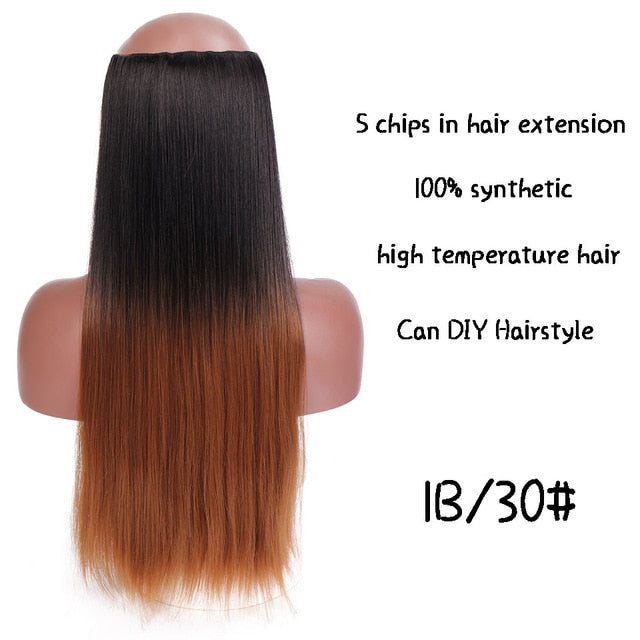 SHANGKE Hair 24'' Long Straight Women Clip in Hair Extensions Black Brown High Tempreture Synthetic Hair Piece