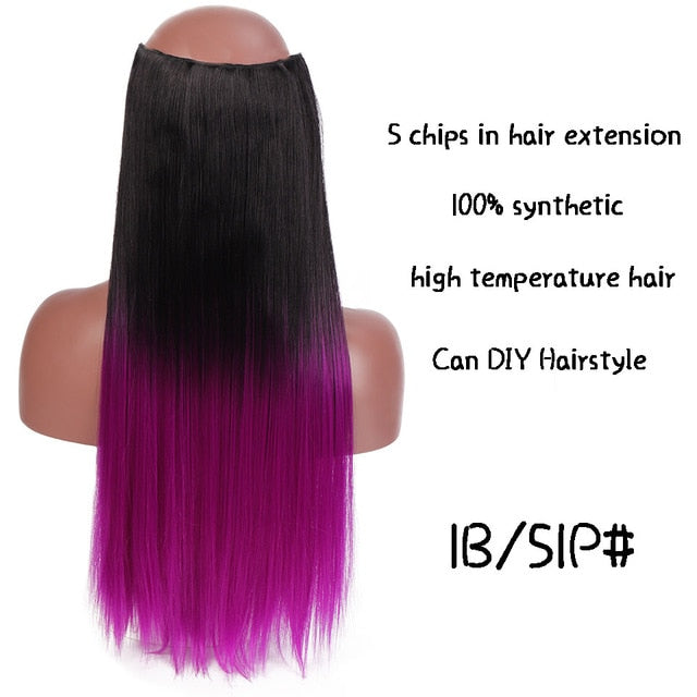 SHANGKE Hair 24'' Long Straight Women Clip in Hair Extensions Black Brown High Tempreture Synthetic Hair Piece