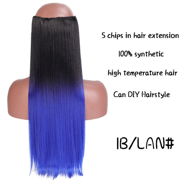 SHANGKE Hair 24'' Long Straight Women Clip in Hair Extensions Black Brown High Tempreture Synthetic Hair Piece