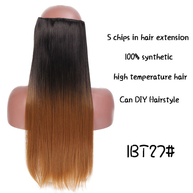 SHANGKE Hair 24'' Long Straight Women Clip in Hair Extensions Black Brown High Tempreture Synthetic Hair Piece