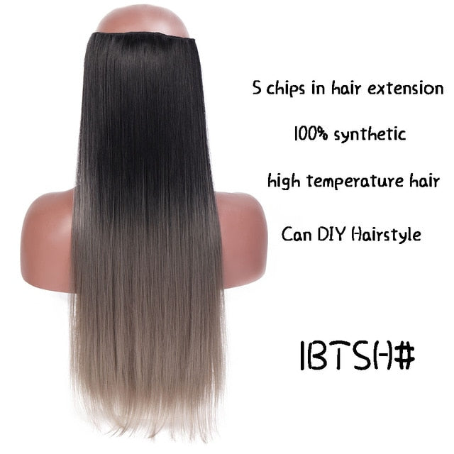 SHANGKE Hair 24'' Long Straight Women Clip in Hair Extensions Black Brown High Tempreture Synthetic Hair Piece