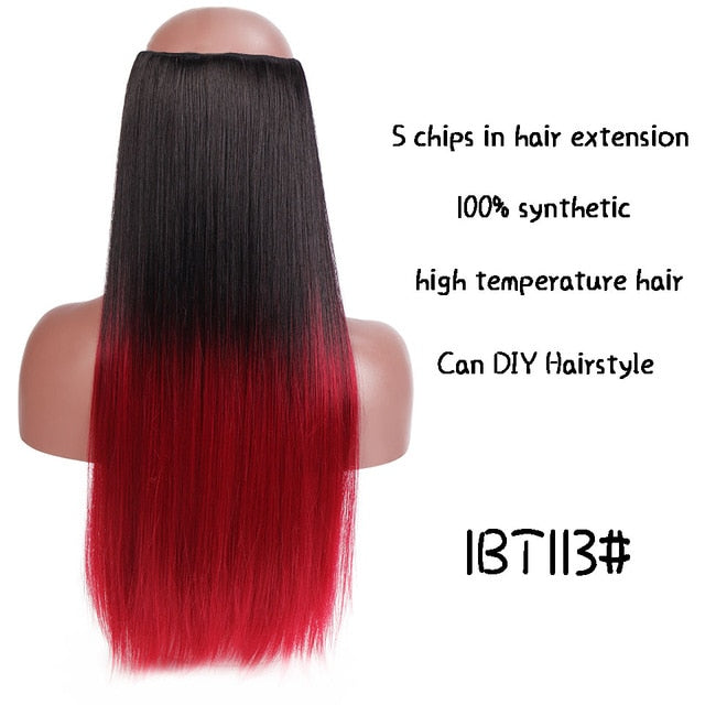 SHANGKE Hair 24'' Long Straight Women Clip in Hair Extensions Black Brown High Tempreture Synthetic Hair Piece