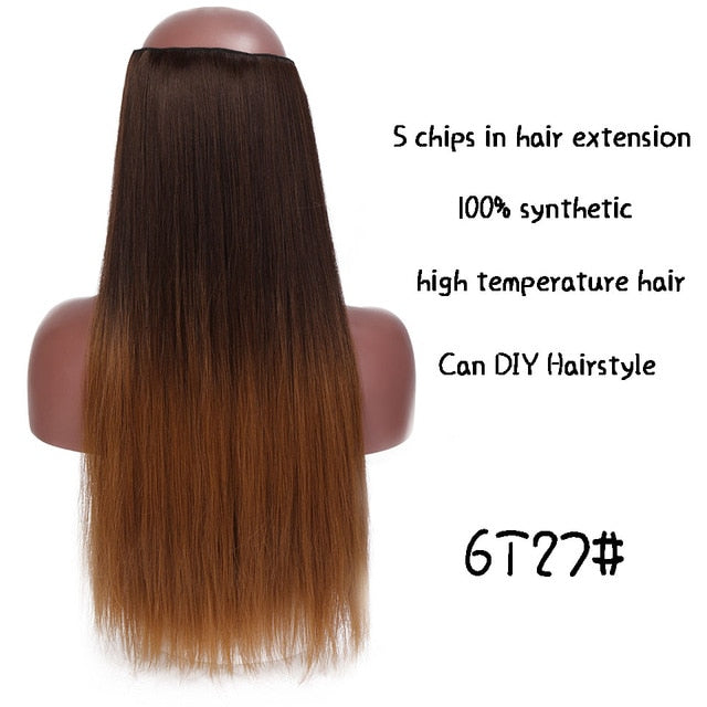 SHANGKE Hair 24'' Long Straight Women Clip in Hair Extensions Black Brown High Tempreture Synthetic Hair Piece