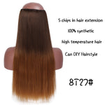 SHANGKE Hair 24'' Long Straight Women Clip in Hair Extensions Black Brown High Tempreture Synthetic Hair Piece