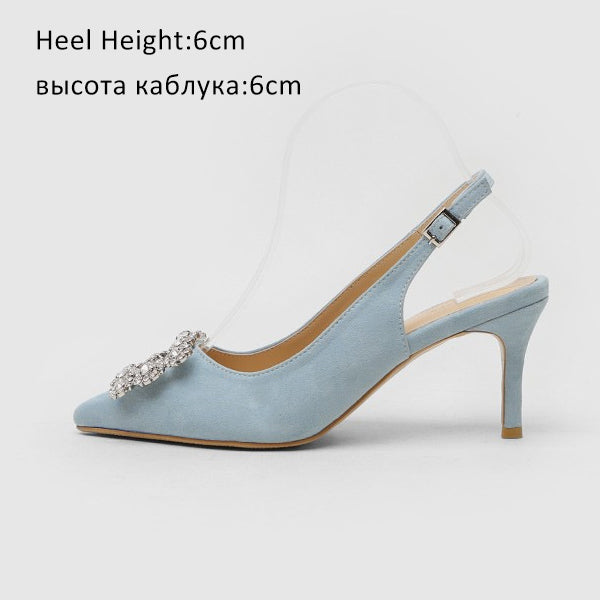 Women Pumps Fashion Ladies Rhinestone High Heels Shoes Soft Leather Heels Shoes Woman Pointed Toe Non-slip Brand Plus Size DE