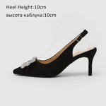 Women Pumps Fashion Ladies Rhinestone High Heels Shoes Soft Leather Heels Shoes Woman Pointed Toe Non-slip Brand Plus Size DE