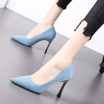 Chic Stiletto Sexy Light Blue High Heels Pointed toe Court office Shoes Classic Fashion Casual Faux leather heels comfortable