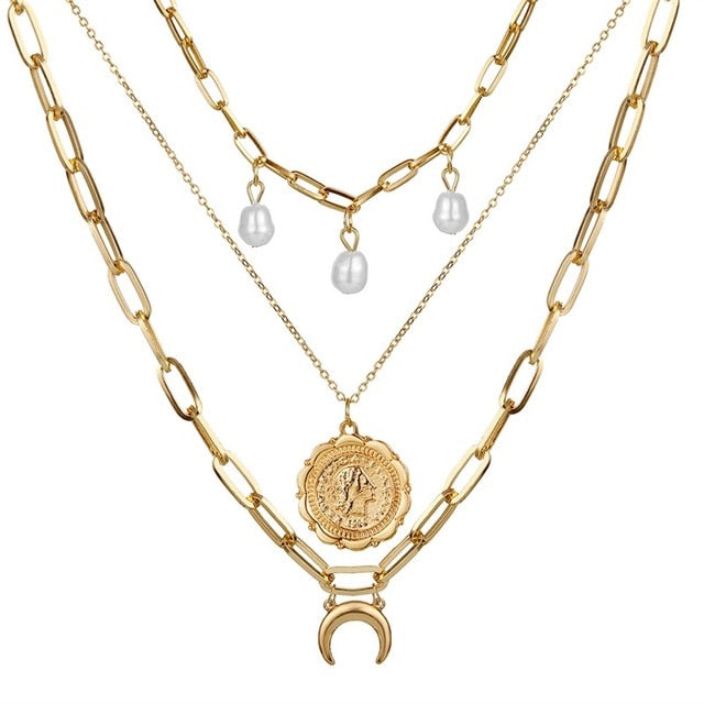 VKME 2017 Women's Fashion Jewelry Colar 1pc European Simple Gold Silver Plated Multi Layers Bar Coin Necklace Clavicle Chains