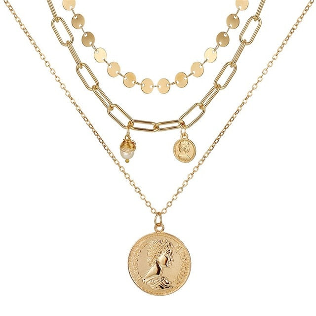 VKME 2017 Women's Fashion Jewelry Colar 1pc European Simple Gold Silver Plated Multi Layers Bar Coin Necklace Clavicle Chains