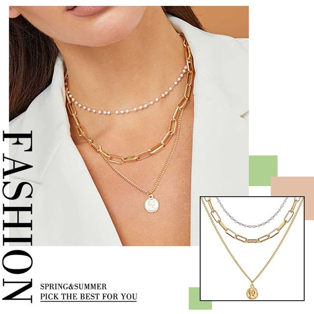 VKME 2017 Women's Fashion Jewelry Colar 1pc European Simple Gold Silver Plated Multi Layers Bar Coin Necklace Clavicle Chains