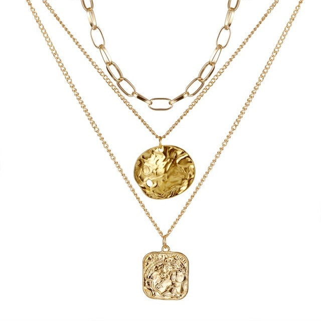 VKME 2017 Women's Fashion Jewelry Colar 1pc European Simple Gold Silver Plated Multi Layers Bar Coin Necklace Clavicle Chains