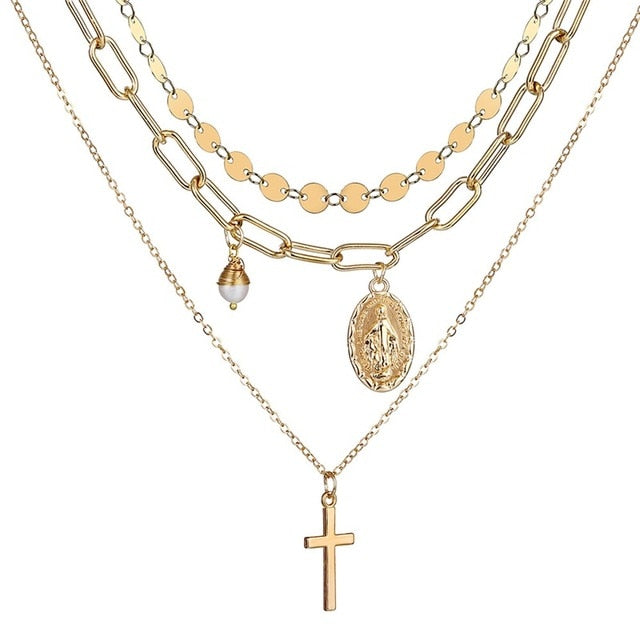VKME 2017 Women's Fashion Jewelry Colar 1pc European Simple Gold Silver Plated Multi Layers Bar Coin Necklace Clavicle Chains