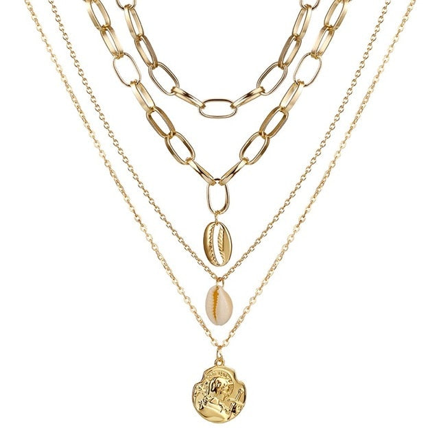 VKME 2017 Women's Fashion Jewelry Colar 1pc European Simple Gold Silver Plated Multi Layers Bar Coin Necklace Clavicle Chains