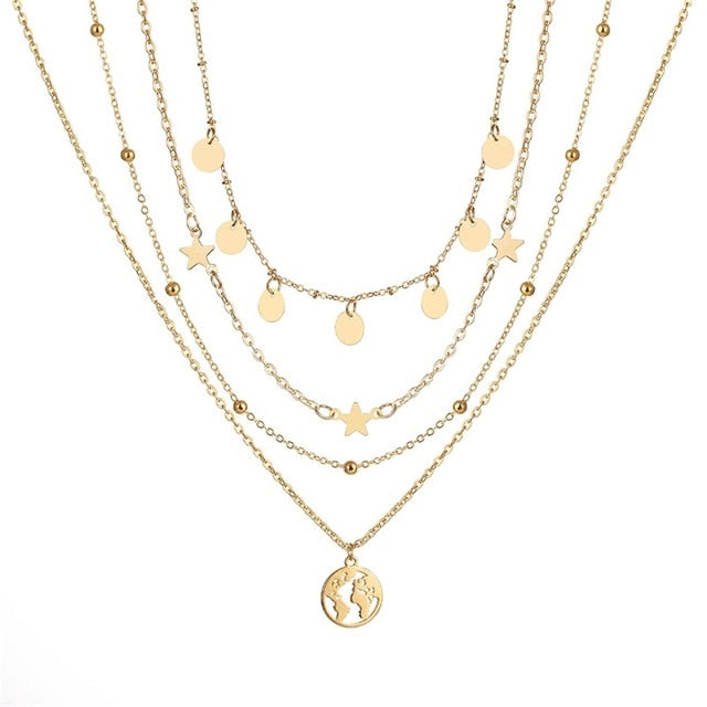 VKME 2017 Women's Fashion Jewelry Colar 1pc European Simple Gold Silver Plated Multi Layers Bar Coin Necklace Clavicle Chains