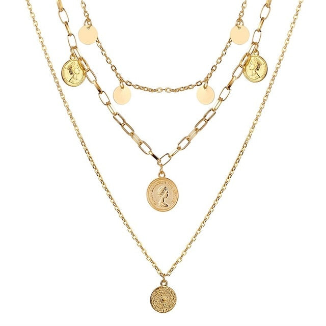 VKME 2017 Women's Fashion Jewelry Colar 1pc European Simple Gold Silver Plated Multi Layers Bar Coin Necklace Clavicle Chains