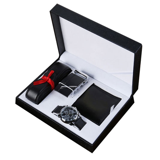 3 Pcs Mens Boxed Gift Set, Father Boyfriend Husband Birthday, Wallet, Watch, Belt, PU Leather