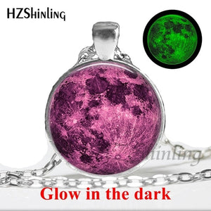 New Arrival Glowing Jewelry Full Moon Necklace Handmade Glass Dome Lunar Eclipse Necklace Glow in the dark Pendant Jewelry