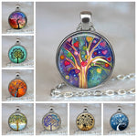 Tree Of Life Glass Cabochon Statement Necklace & Pendant Jewelry Vintage Silver Chain Choker Steampunk Jewelry Gift for Women