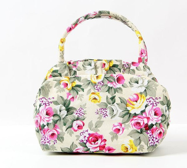 Women Handbags Canvas Ladies Casual Tote Bag Floral Printing Female Daily Use Girls Shopping Hand bag small cute purse
