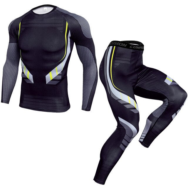 New 2Pcs/Set Men's Tracksuit, Cycling Suit Gym Fitness Compression Clothes Running  Sport Wear Exercise Workout Tights