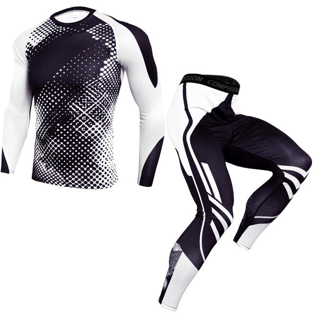 New 2Pcs/Set Men's Tracksuit, Cycling Suit Gym Fitness Compression Clothes Running  Sport Wear Exercise Workout Tights