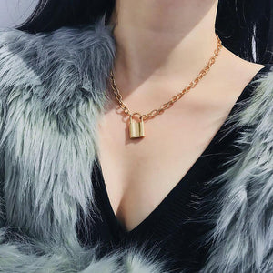 Rock Choker Lock Necklace Layered Chain On The Neck With Lock Punk Jewelry Mujer Key Padlock Pendant Necklace For Women Gift