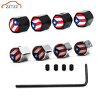 5 Pcs/Set Zinc Alloy Anti-theft Puerto Rico National Flag Tire Valve Stem Cap Tire Wheel Stem Air Valve Caps for Auto Cars