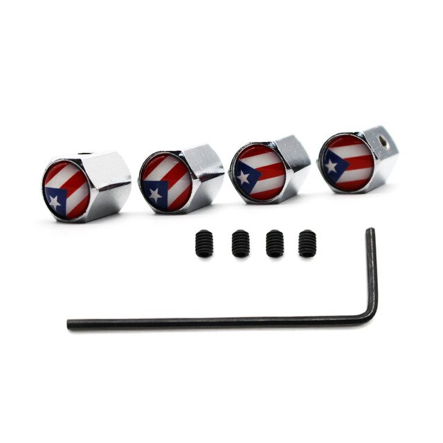 5 Pcs/Set Zinc Alloy Anti-theft Puerto Rico National Flag Tire Valve Stem Cap Tire Wheel Stem Air Valve Caps for Auto Cars