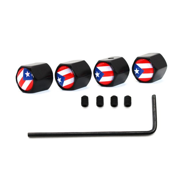 5 Pcs/Set Zinc Alloy Anti-theft Puerto Rico National Flag Tire Valve Stem Cap Tire Wheel Stem Air Valve Caps for Auto Cars