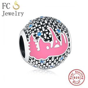 FC Jewelry Fit Original Pandora Charm Bracelet 100% 925 Silver Leaf Micro Pave Pink Purple Zircon Bead Making Reflexion Berloque