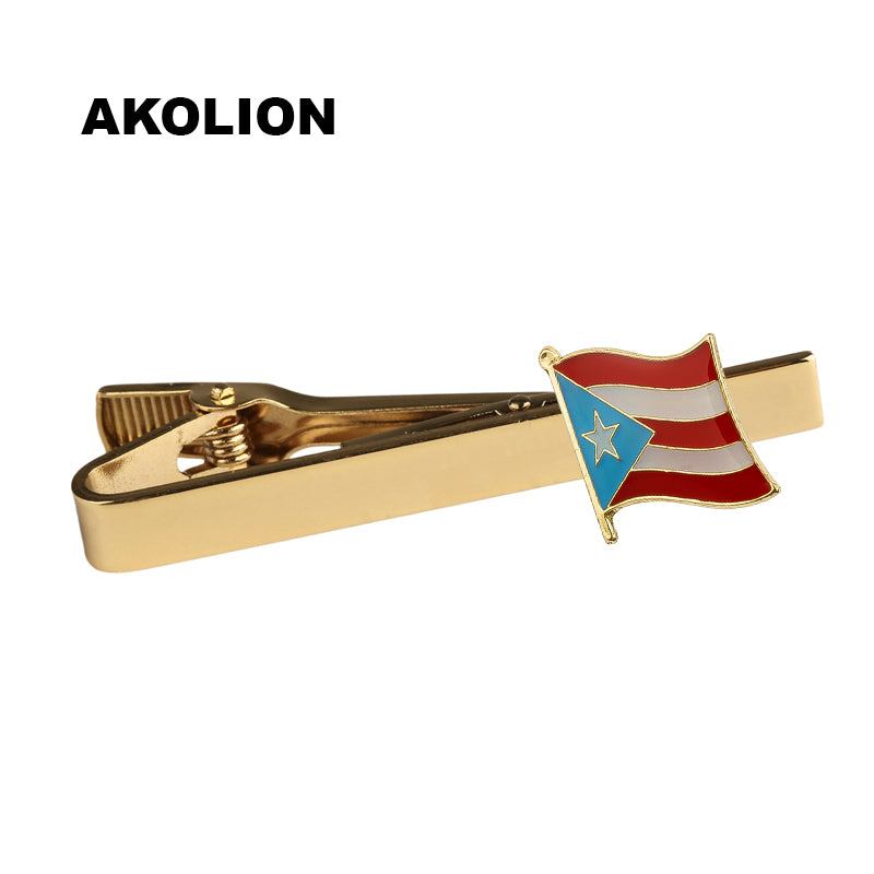 Puerto Rico Country Flag Metal Tie Clip Clamp Gold Tie Pin For Wedding Business KS-0239-T