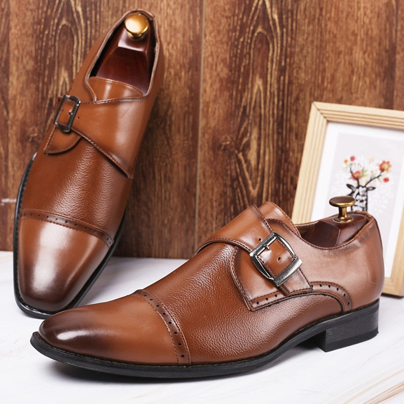 Merkmak Business Formal Leather Shoe Pointed Toe Dress Shoes Fashion Buckle Office Footwear Big Size Male Party Wedding Footwear