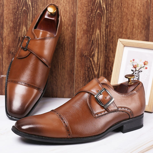 Merkmak Business Formal Leather Shoe Pointed Toe Dress Shoes Fashion Buckle Office Footwear Big Size Male Party Wedding Footwear