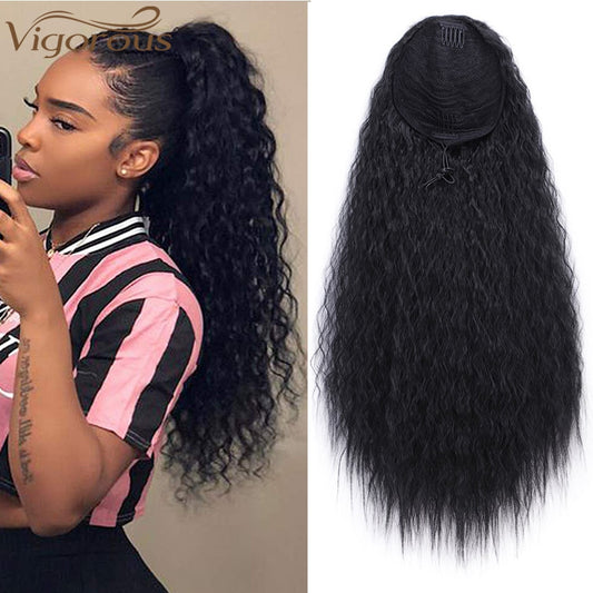 Vigorous Drawstring Ponytail Hair Synthetic Long Afro Kinky Curly Ponytail Extension for Women Black Brown Clip in Ponytail Hair