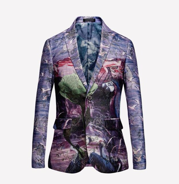 PYJTRL Luxurious Men Retro Vintage Slim Fit Blazer Suit Jacket Artist High Quality Jacquard Coat