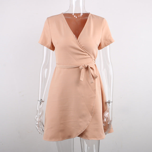 Nadafair V Neck Pink Mini Wrap Dress Short Sleeve Holiday Summer Mini Dress Women Casual Lace Up Short Shirt Dresses Women Black