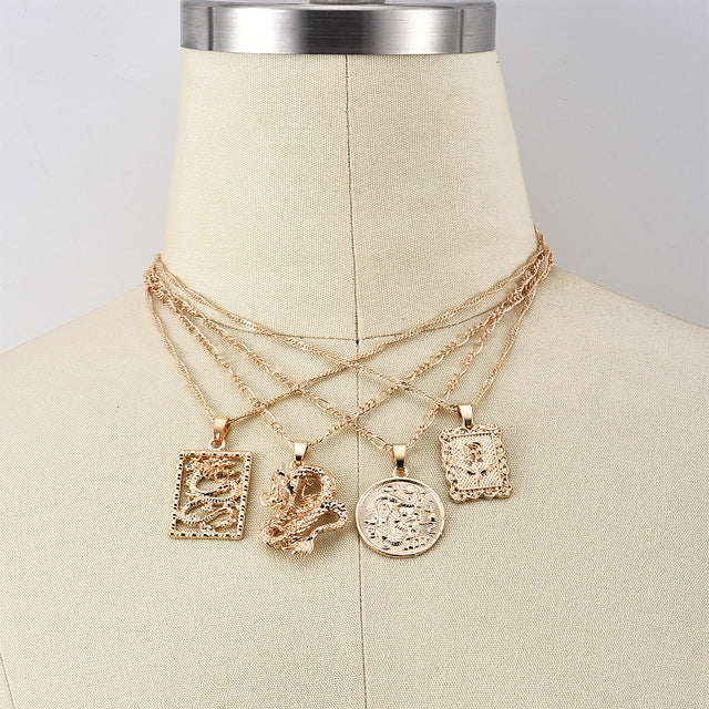 ALYXUY New Fashion Dragon Pendant Necklaces for Women Gold Color Rose Choker Necklace Mascot Ornaments Jewelry  Gift
