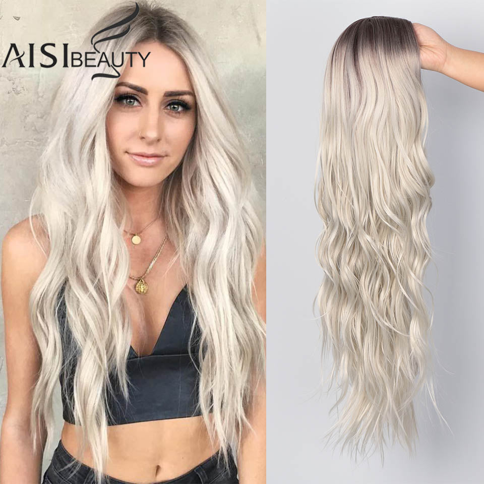 Platinum/Blonde/Black Wigs Heat Resistant Part Side Synthetic Wavy Wigs for Women