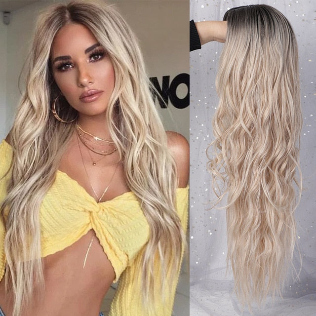 Platinum/Blonde/Black Wigs Heat Resistant Part Side Synthetic Wavy Wigs for Women