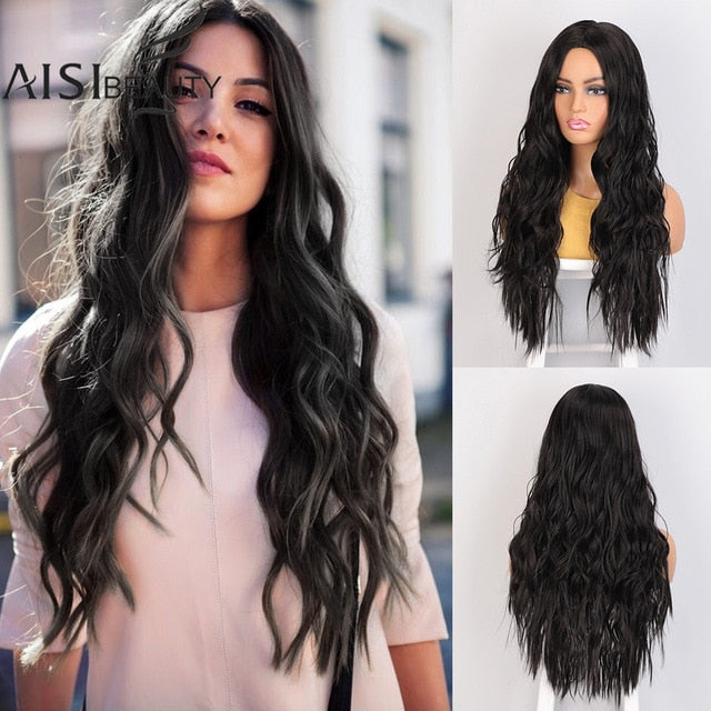 Platinum/Blonde/Black Wigs Heat Resistant Part Side Synthetic Wavy Wigs for Women