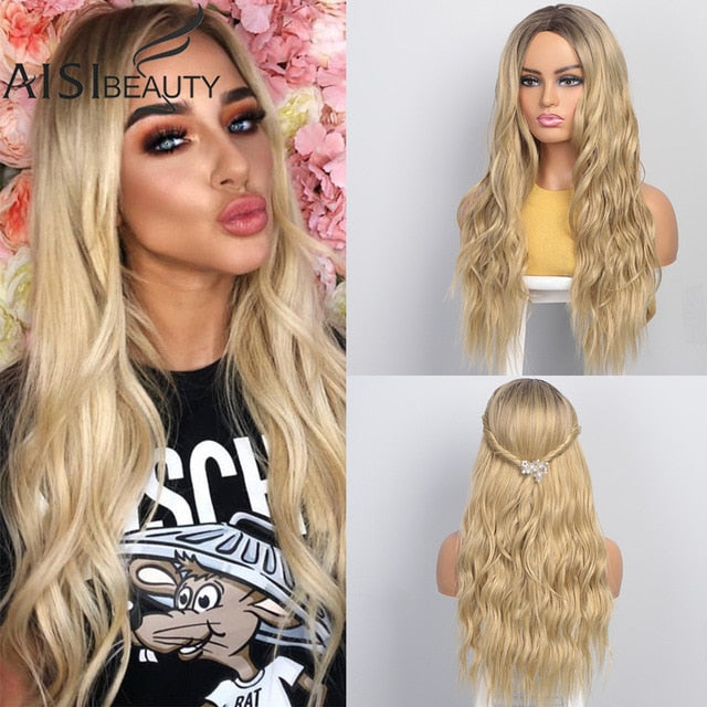 Platinum/Blonde/Black Wigs Heat Resistant Part Side Synthetic Wavy Wigs for Women