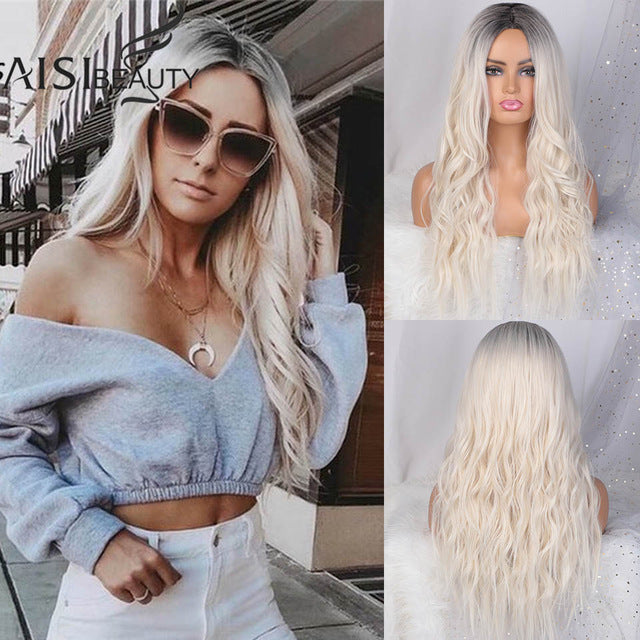 Platinum/Blonde/Black Wigs Heat Resistant Part Side Synthetic Wavy Wigs for Women