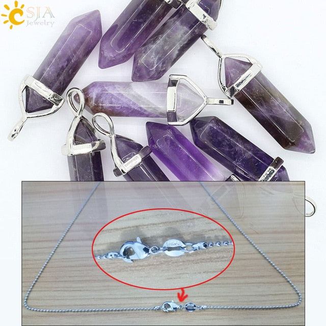 Real Raw Gem Pink Purple Crystal Hexagonal Bullet Reiki Point Chakra Natural Stone Pendant 2021 Necklace Women Jewelry
