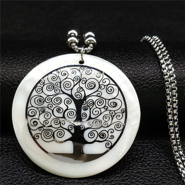 2020 Shell Stainless Steel Statement Necklace Women Tree of Life Rose Gold Color Long Necklace Jewelry bisuteria mujer N18415