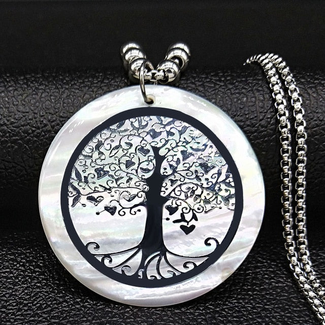 2020 Shell Stainless Steel Statement Necklace Women Tree of Life Rose Gold Color Long Necklace Jewelry bisuteria mujer N18415