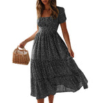 VICABO Women Dress Long Boho Printed Puff Short Sleeve Vintage Casual Beach Party Dress Ladies Summer Dresses 2020